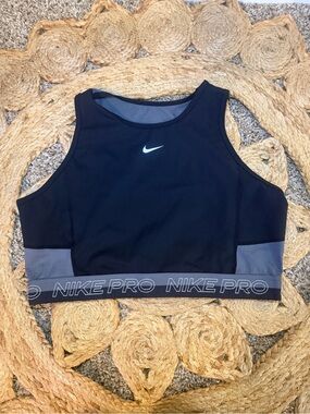 Nike Pro Black Sports Tank with White Logo